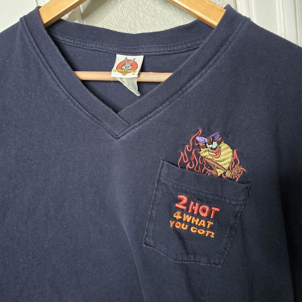 Vintage T-Shirt Womens XL Blue Taz Looney Tunes Tee Graphic 2 Hot 4 What